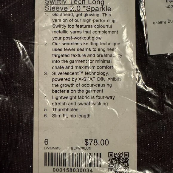 BNWT Lululemon Swiftly Tech Long Sleeve 2.0, Sparkle, Black Plum/Rainbow Lurex - Picture 5 of 6